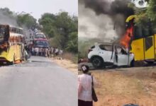 Photo of कर्नाटक में एक बस और कार की टक्कर में आग लगने से छह लोगों की मौत