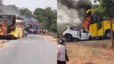 Photo of कर्नाटक में एक बस और कार की टक्कर में आग लगने से छह लोगों की मौत