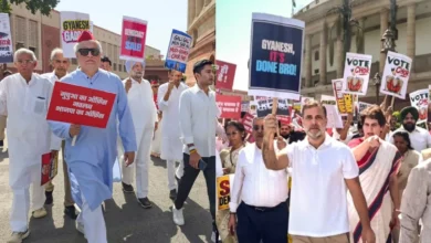 Photo of ज्ञानेश कुमार के इस्तीफे की मांग को लेकर राहुल, प्रियंका ने चुनाव आयोग कार्यालय तक इंडिया ब्लॉक मार्च का नेतृत्व किया